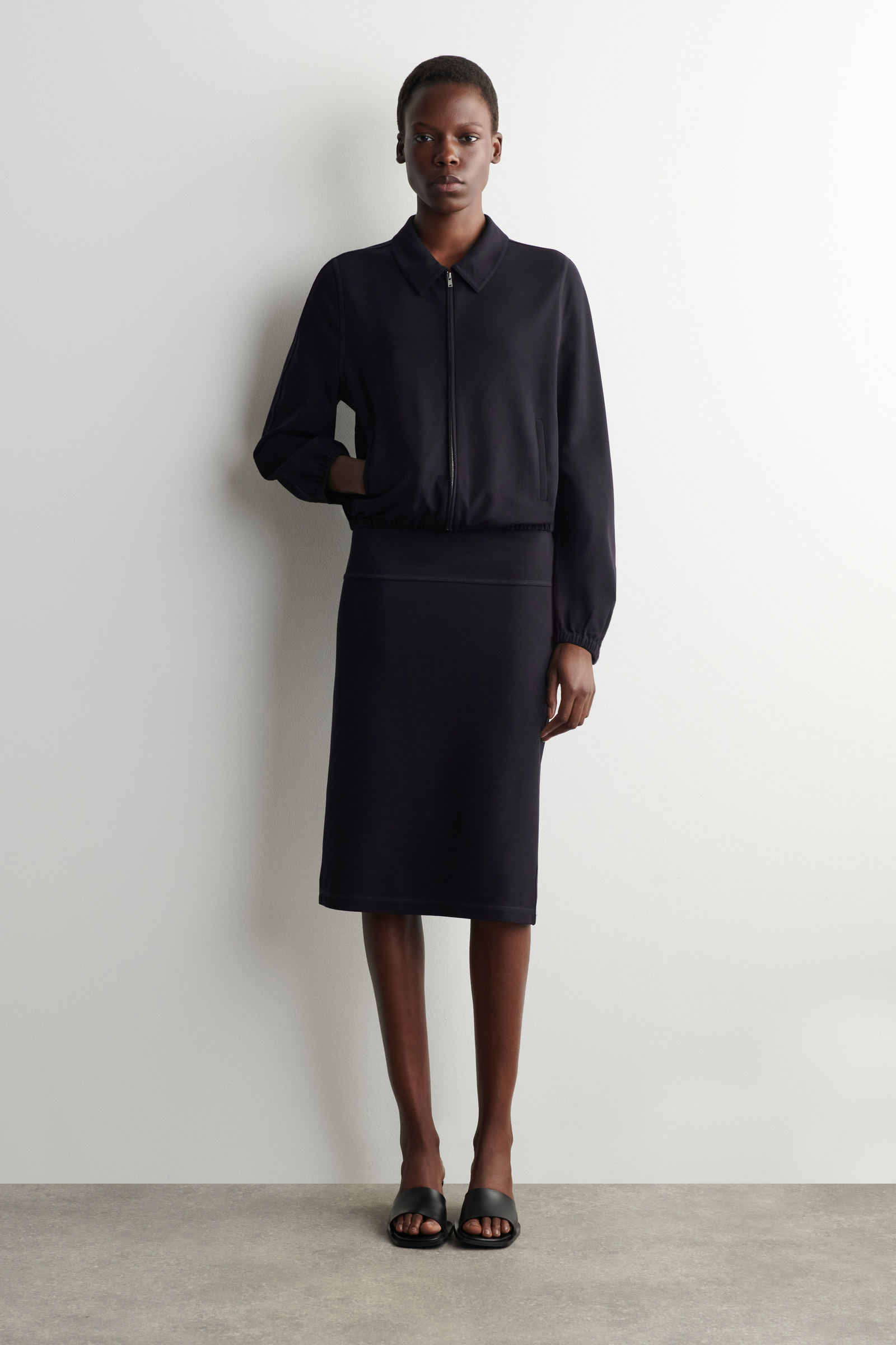 ZIPPED BLOUSON JACKET ジップアップ ブルゾン ジャケット ネイビー