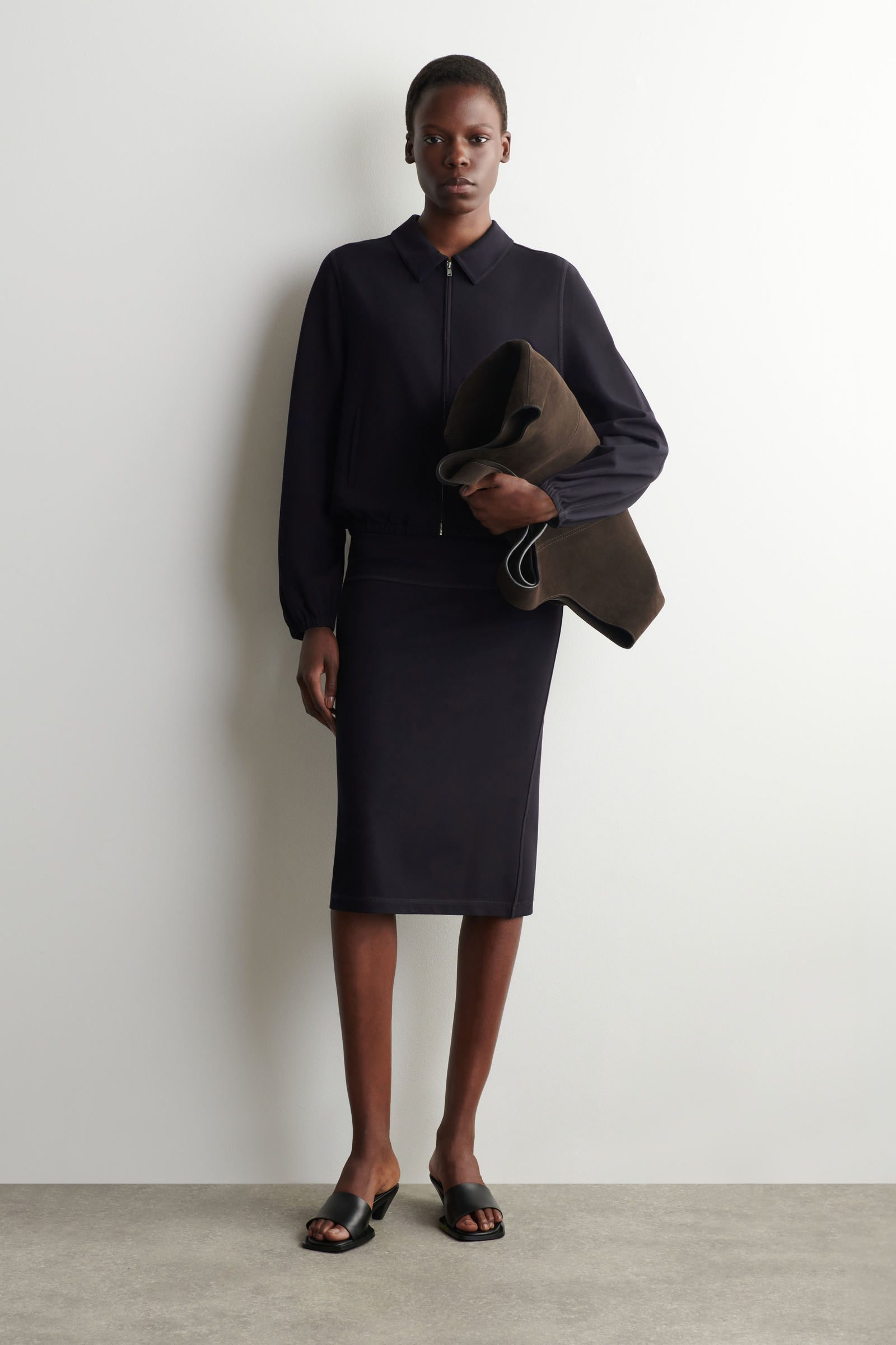 DRAWSTRING JERSEY STRAIGHT MIDI SKIRT ドローストリング ジャージー
