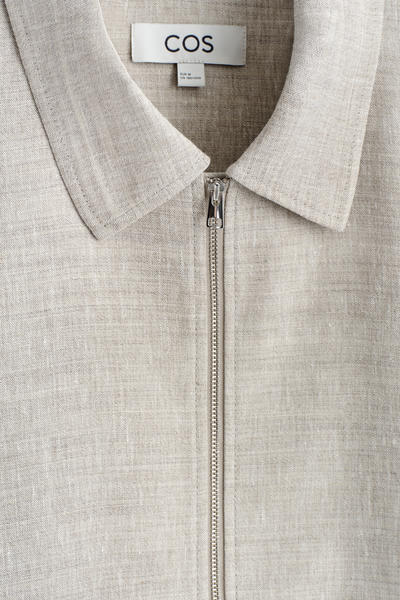 COS リネンウール 半袖ジップアップシャツ