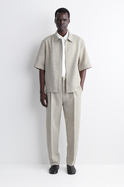 COS リネンウール 半袖ジップアップシャツ