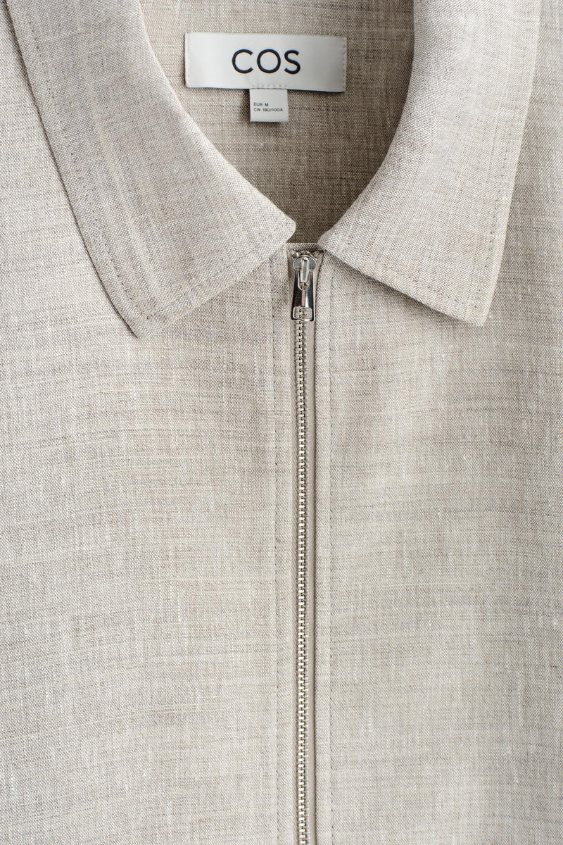 COS リネンウール 半袖ジップアップシャツ