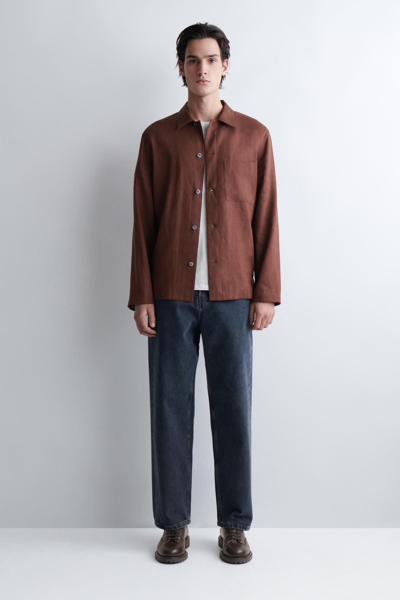 【COS】ツイルジップアップシャツ　リラックスフィット リヨセル混 RELAXED LINEN SHIRT リラックスリネンシャツ ラストメランジュ｜COS