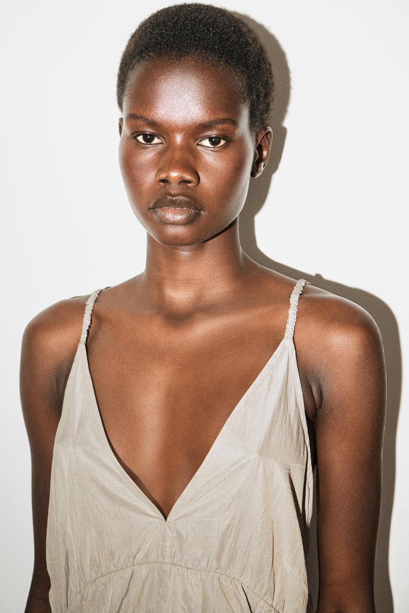 COS ギャザードシルクナイロンスリップドレス