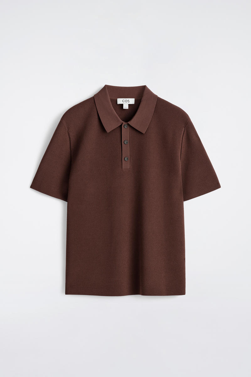 COS スリムリブブークレニットポロシャツ