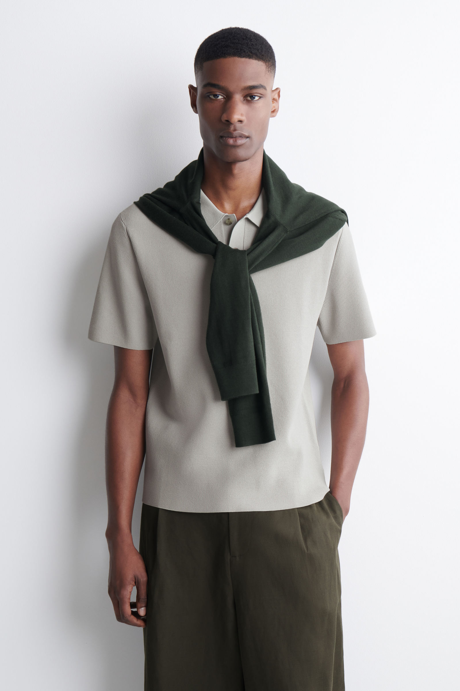 SLIM RIBBED BOUCLE-KNIT POLO SHIRT スリムリブブークレニット
