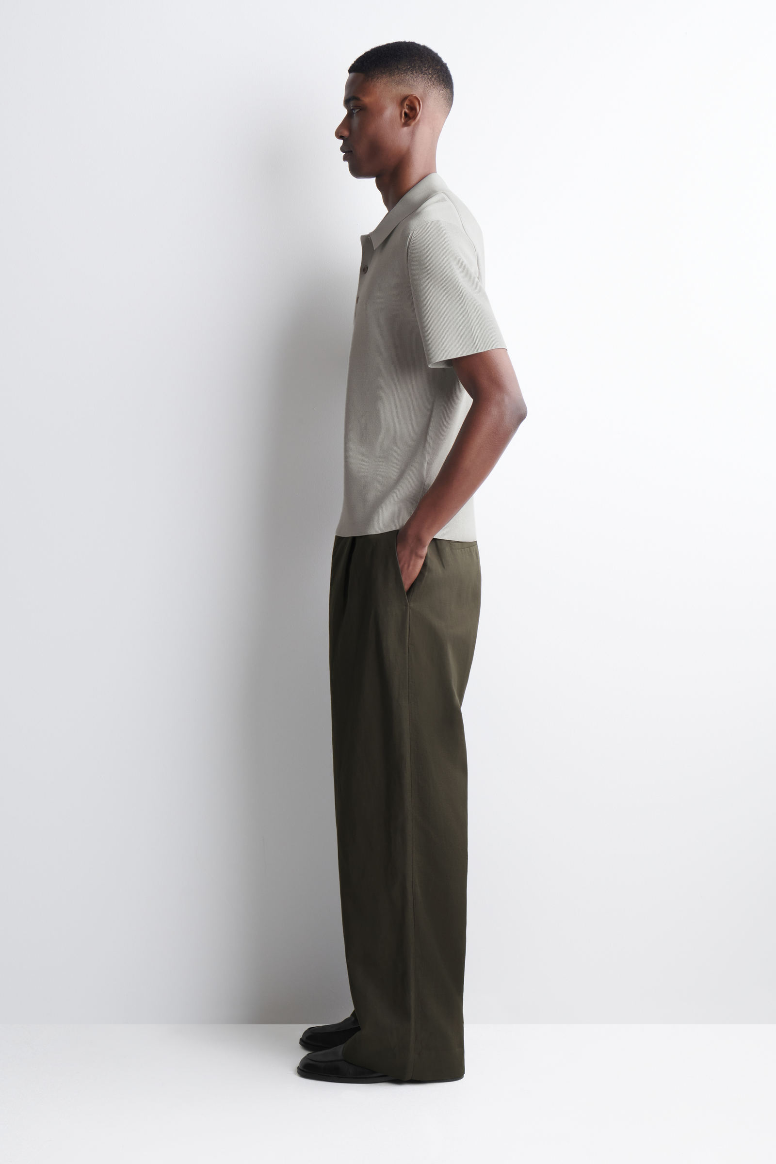 SLIM RIBBED BOUCLE-KNIT POLO SHIRT スリムリブブークレニット