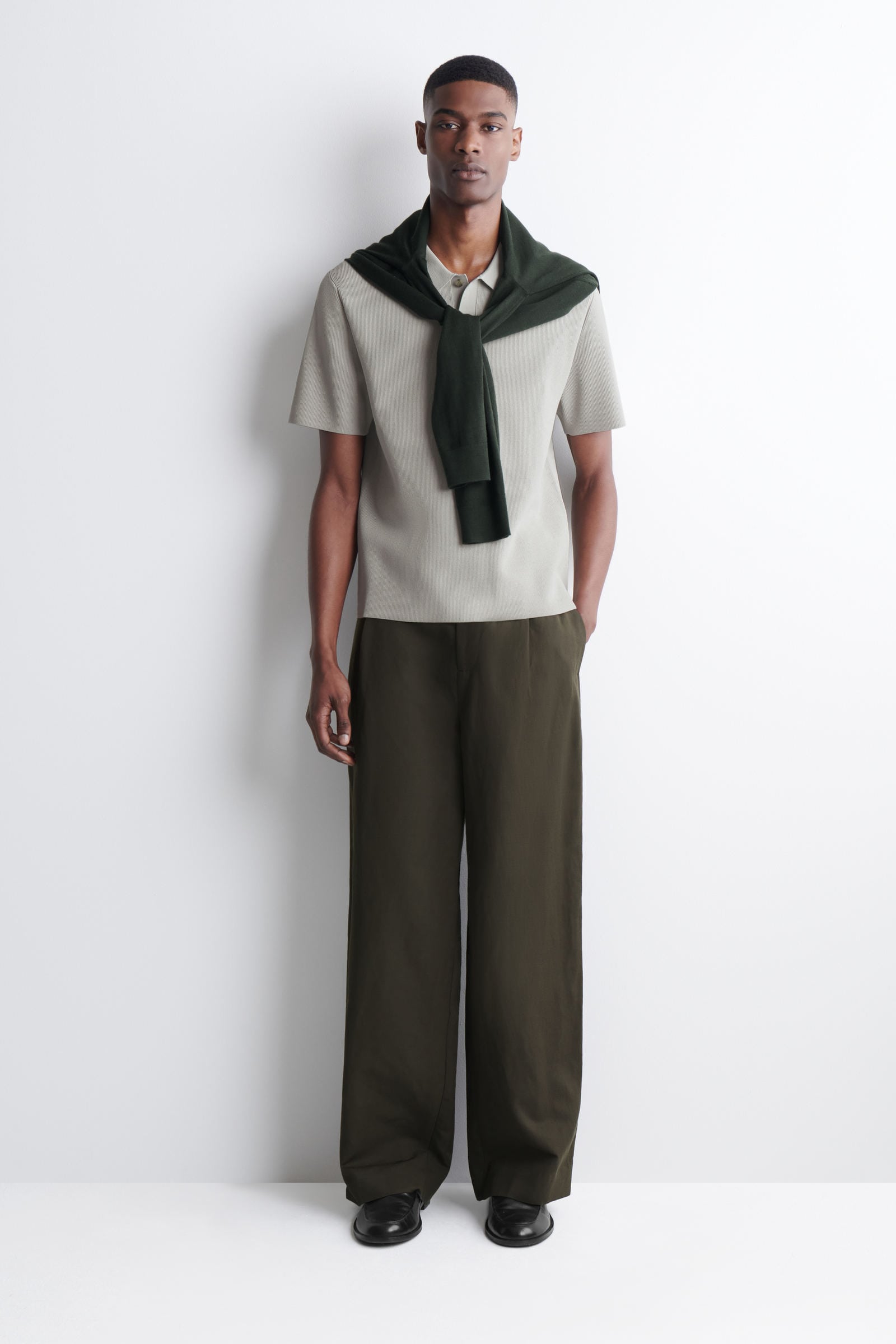 SLIM RIBBED BOUCLE-KNIT POLO SHIRT スリムリブブークレニット