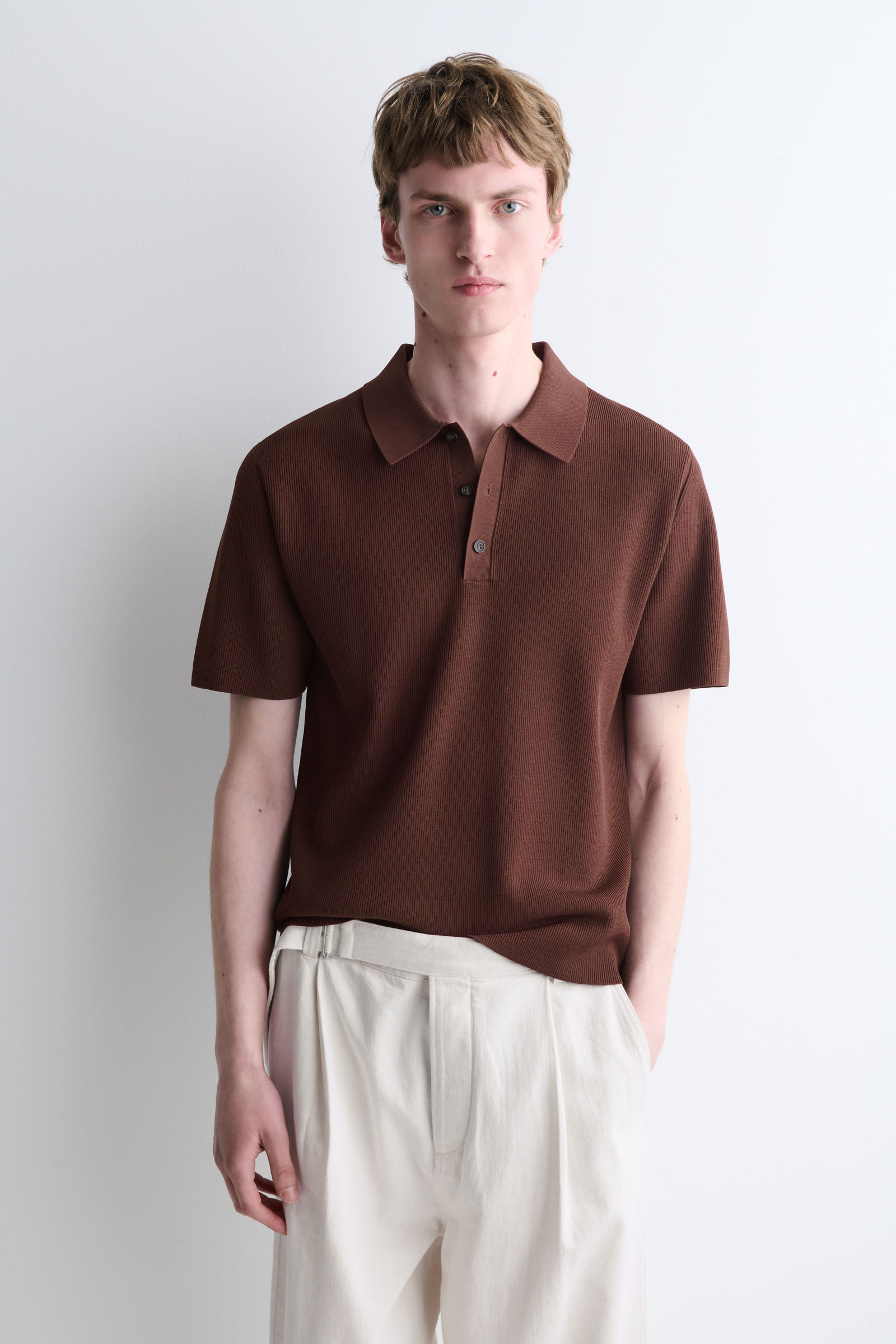 SLIM RIBBED BOUCLE-KNIT POLO SHIRT スリムリブブークレニット