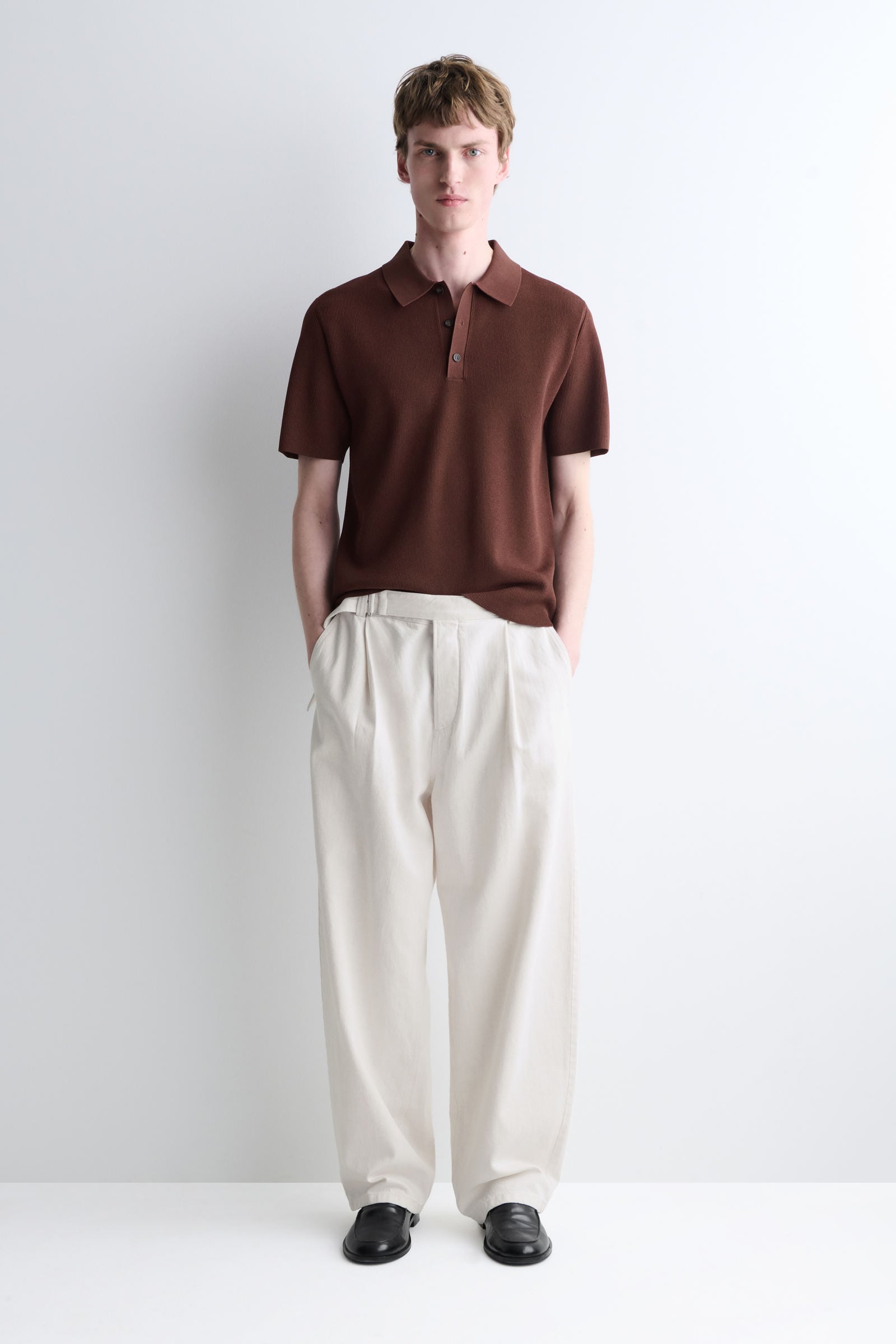 SLIM RIBBED BOUCLE-KNIT POLO SHIRT スリムリブブークレニット