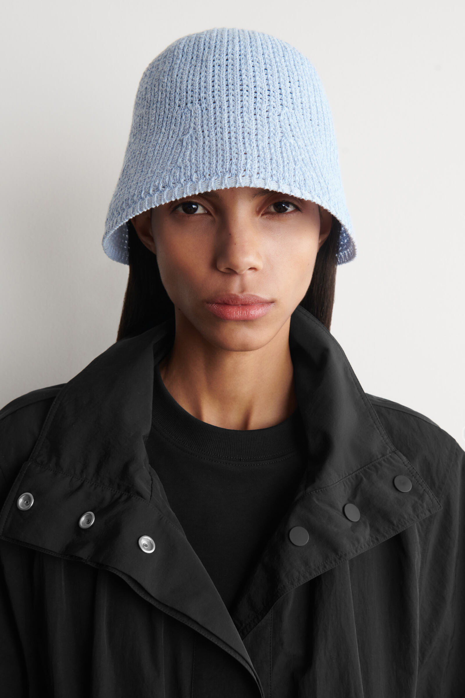 OPEN-KNIT BUCKET HAT オープンニット バケットハット ライトブルー 