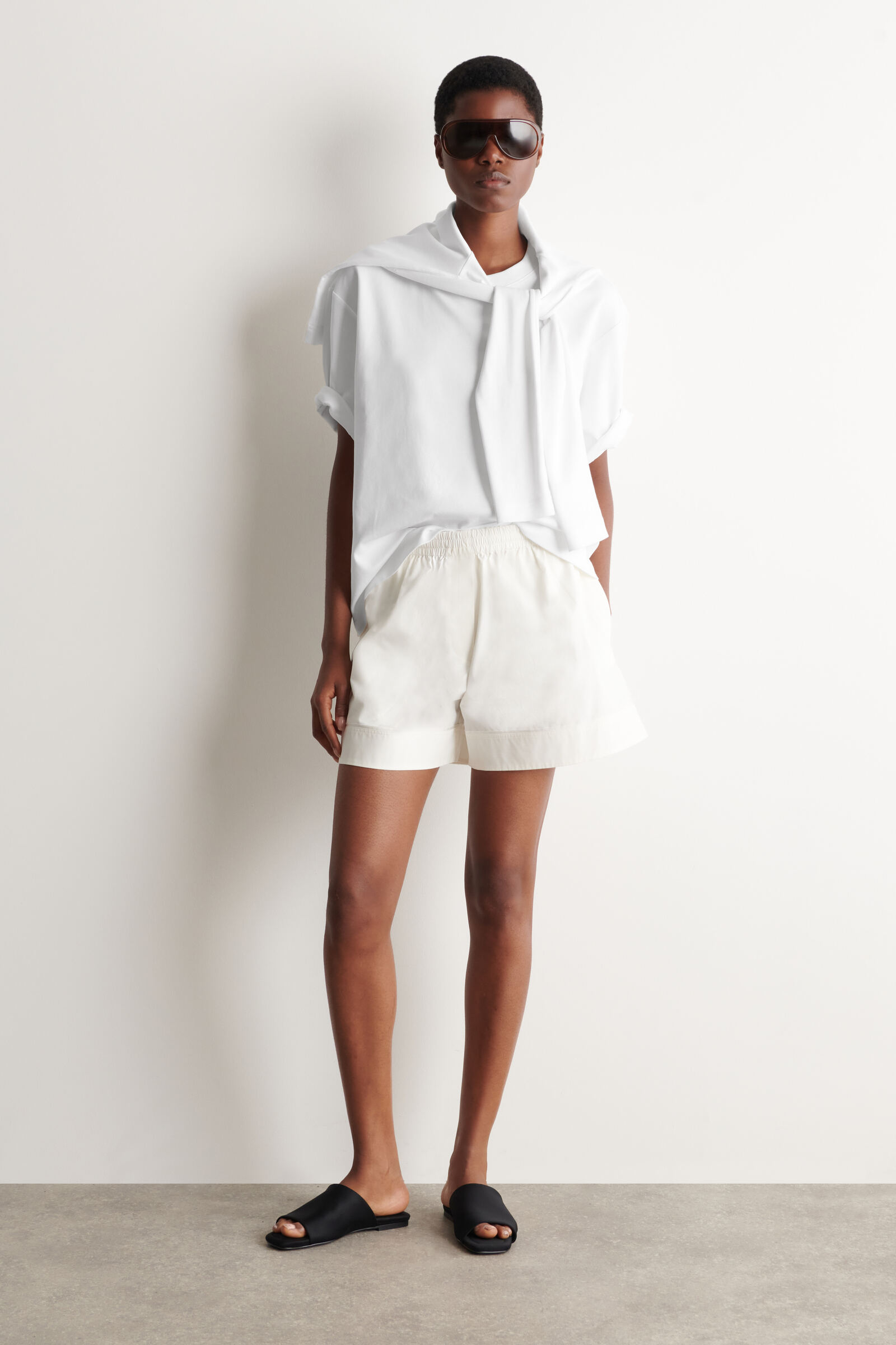 ELASTICATED GROSGRAIN-DETAIL COTTON SHORTS エラスティック