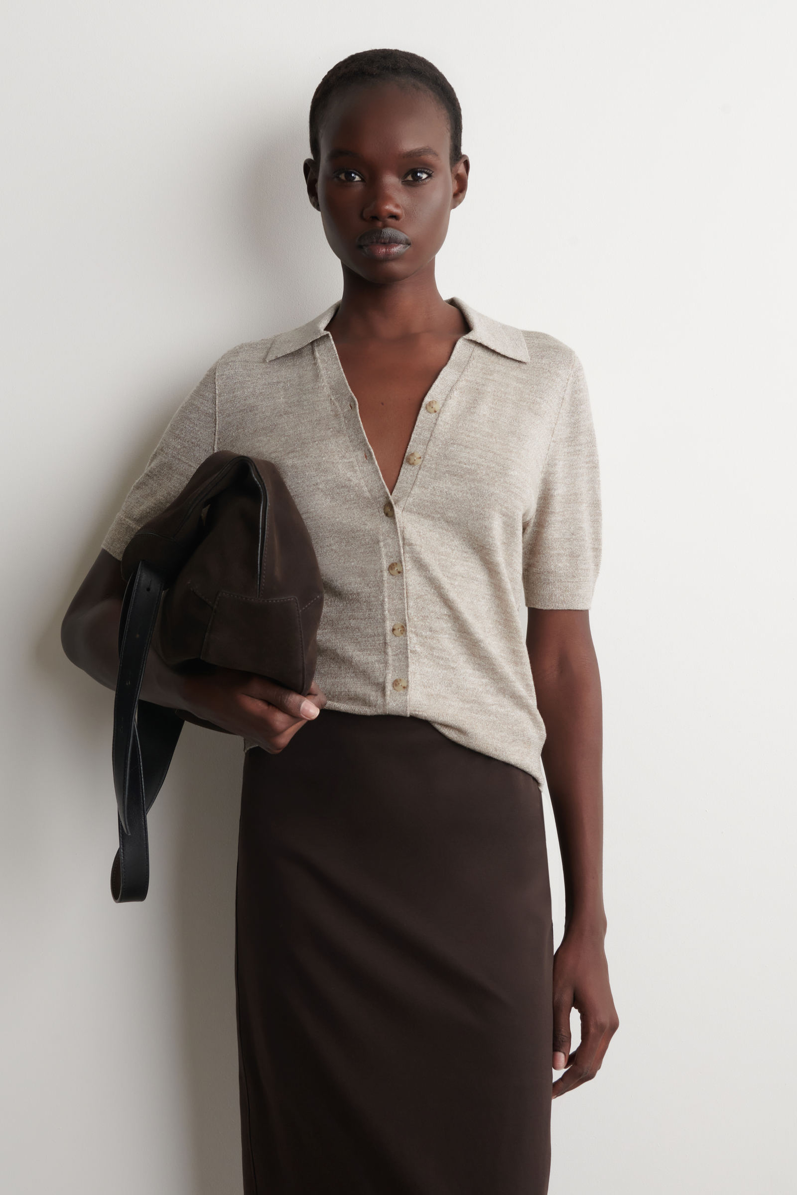 KNITTED LINEN-MERINO SHORT-SLEEVED SHIRT ニットリネンメリノ半袖