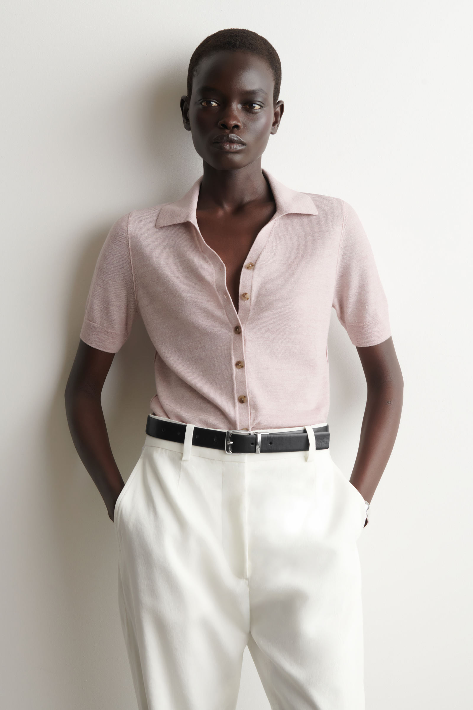 KNITTED LINEN-MERINO SHORT-SLEEVED SHIRT ニットリネンメリノ半袖