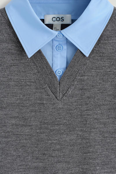 COS レイヤードメリノウールシャツベスト