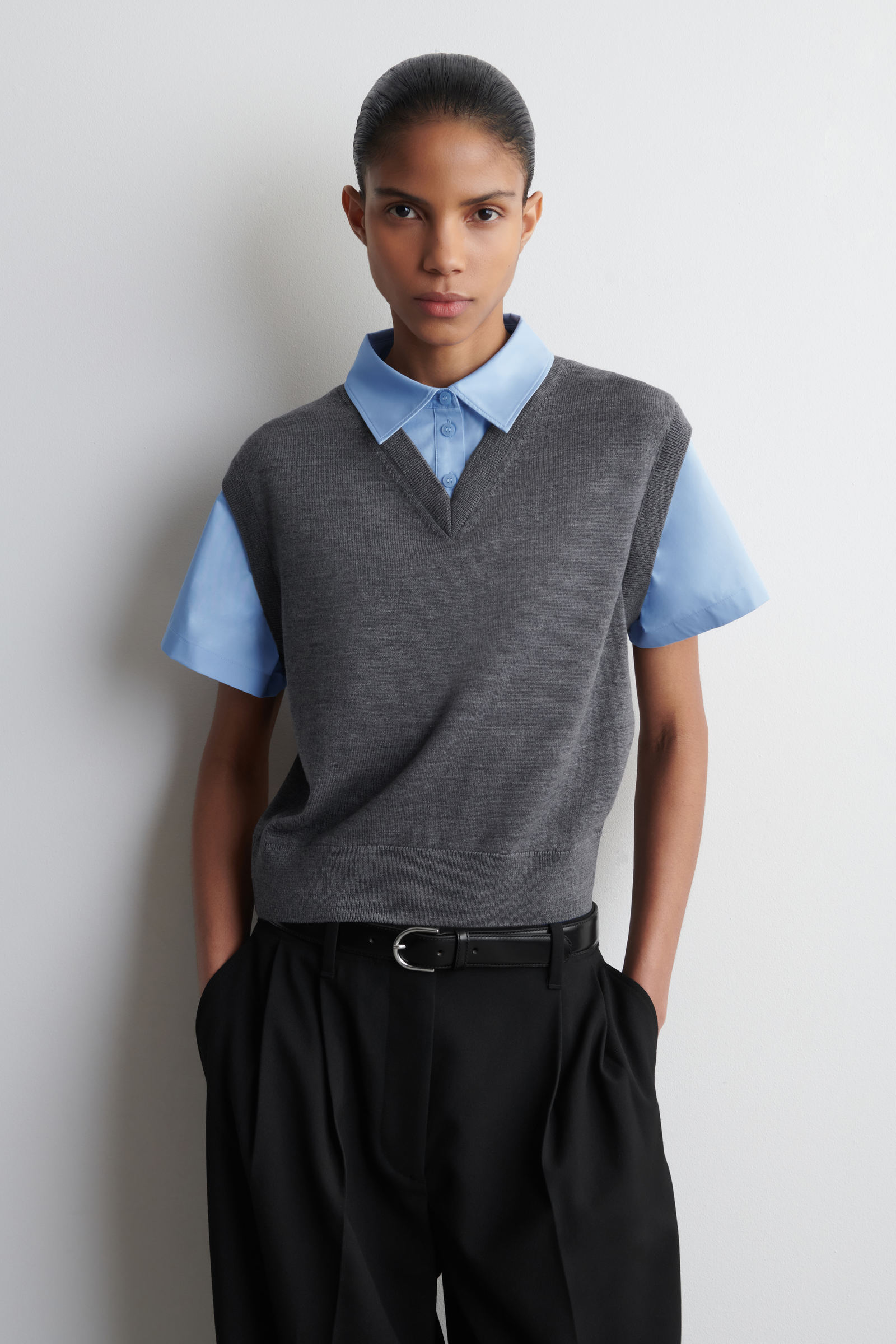 LAYERED MERINO WOOL SHIRT VEST レイヤードメリノウールシャツベスト 