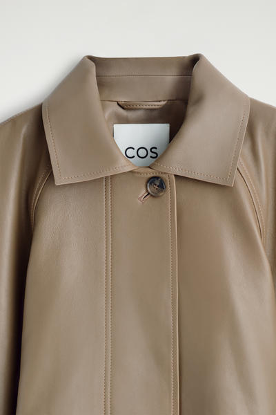 COS ファネルネック レザー ショート トレンチジャケット