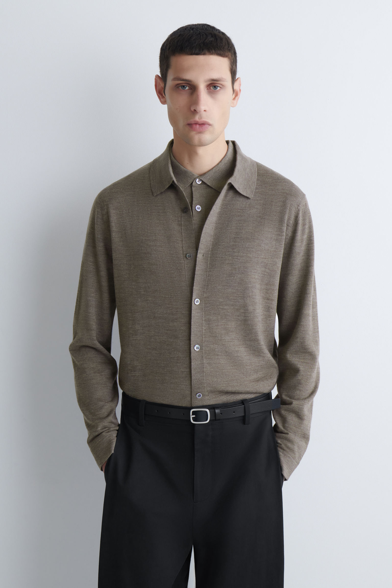 MERINO WOOL SHIRT メリノウールシャツ ブラウンメランジュ｜COS コス