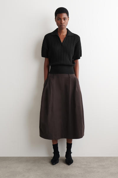 COS 透かし編みニット　コットンポロトップ