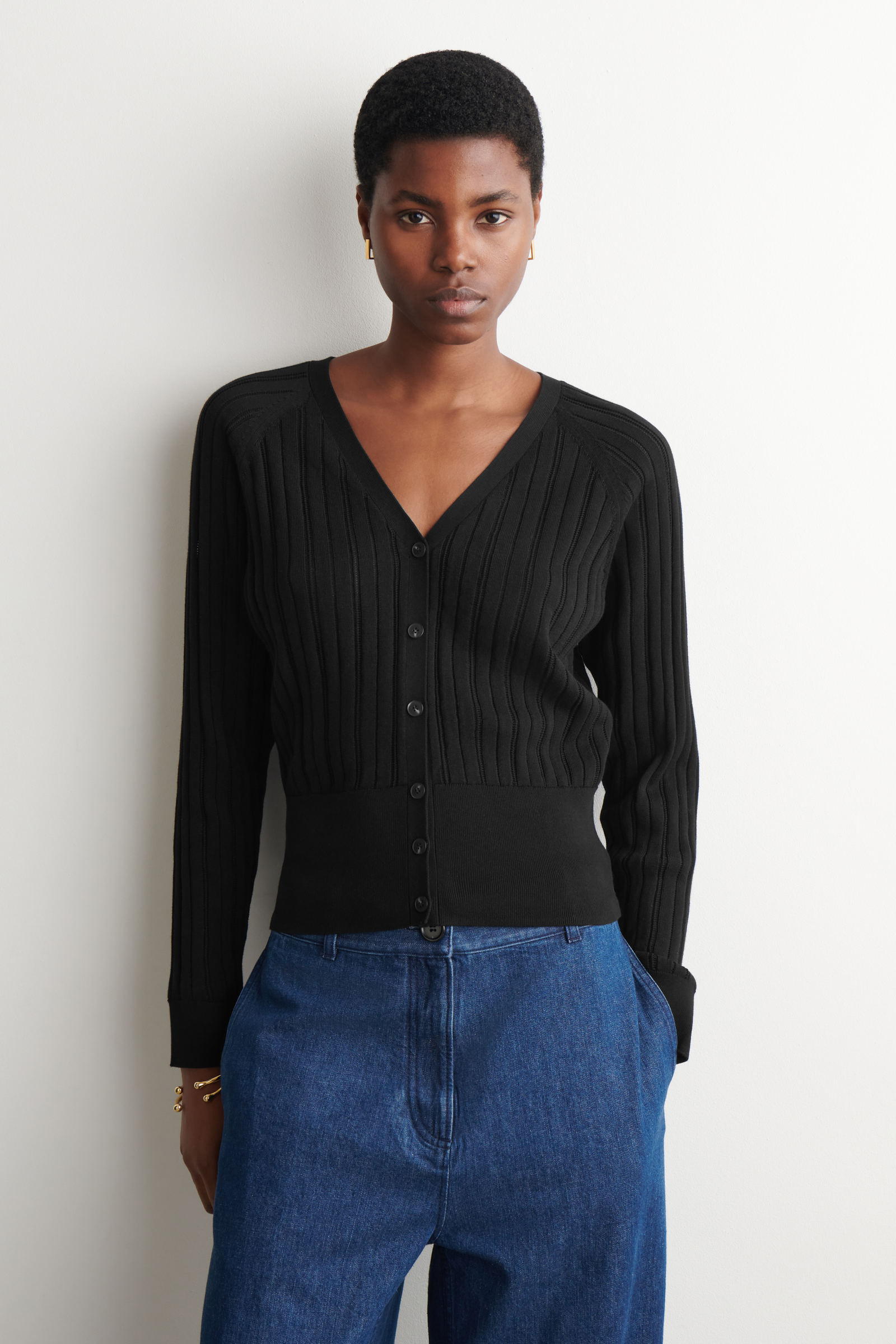 POINTELLE-KNIT COTTON CARDIGAN 透かし編みニット コットン