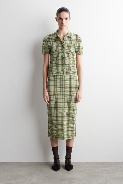 COS チェック　コットンジャカード　ミディスカート