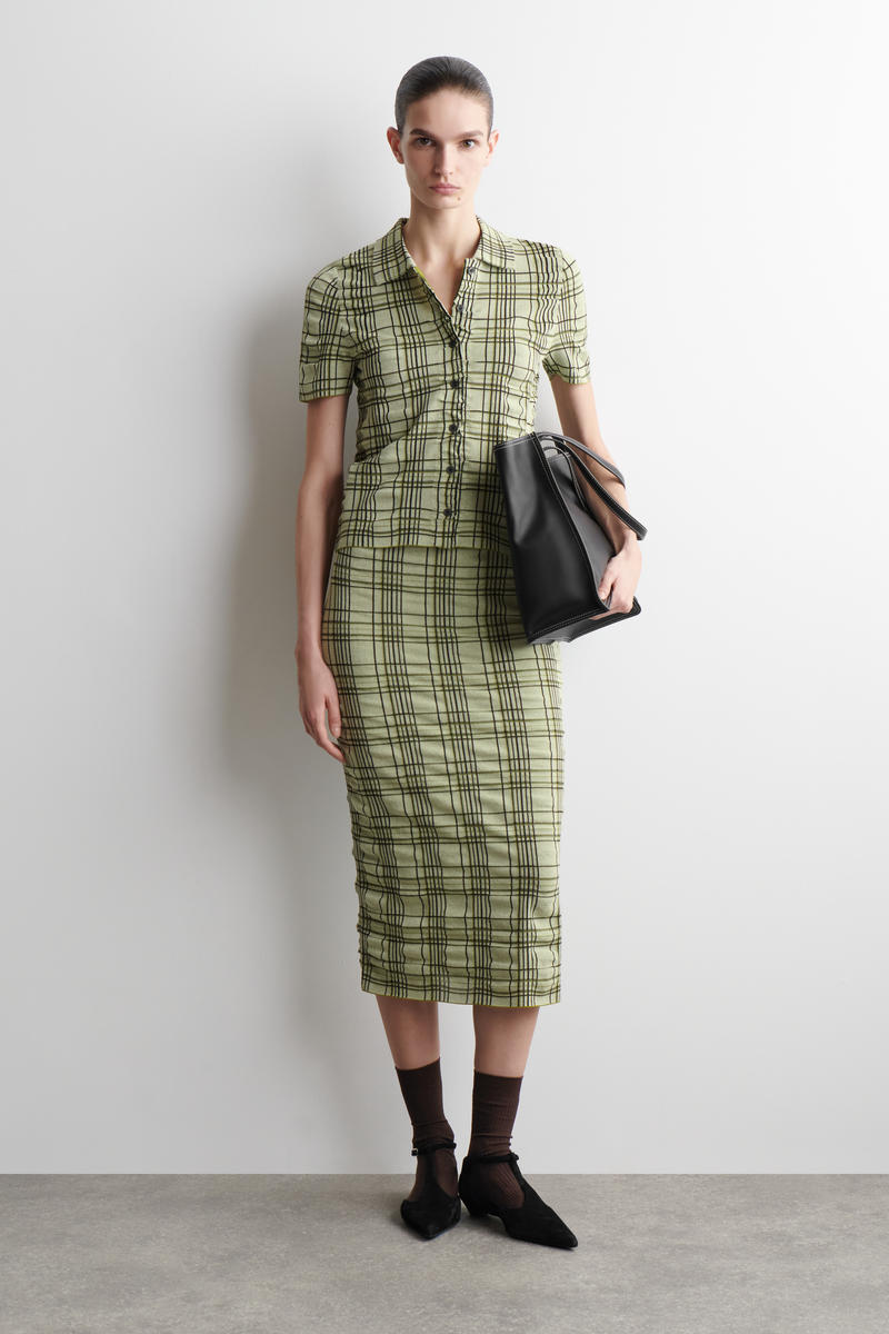 COS チェック　コットンジャカード　ミディスカート