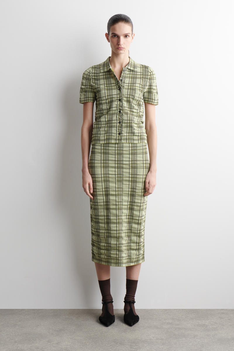 COS チェック　コットンジャカード　ミディスカート