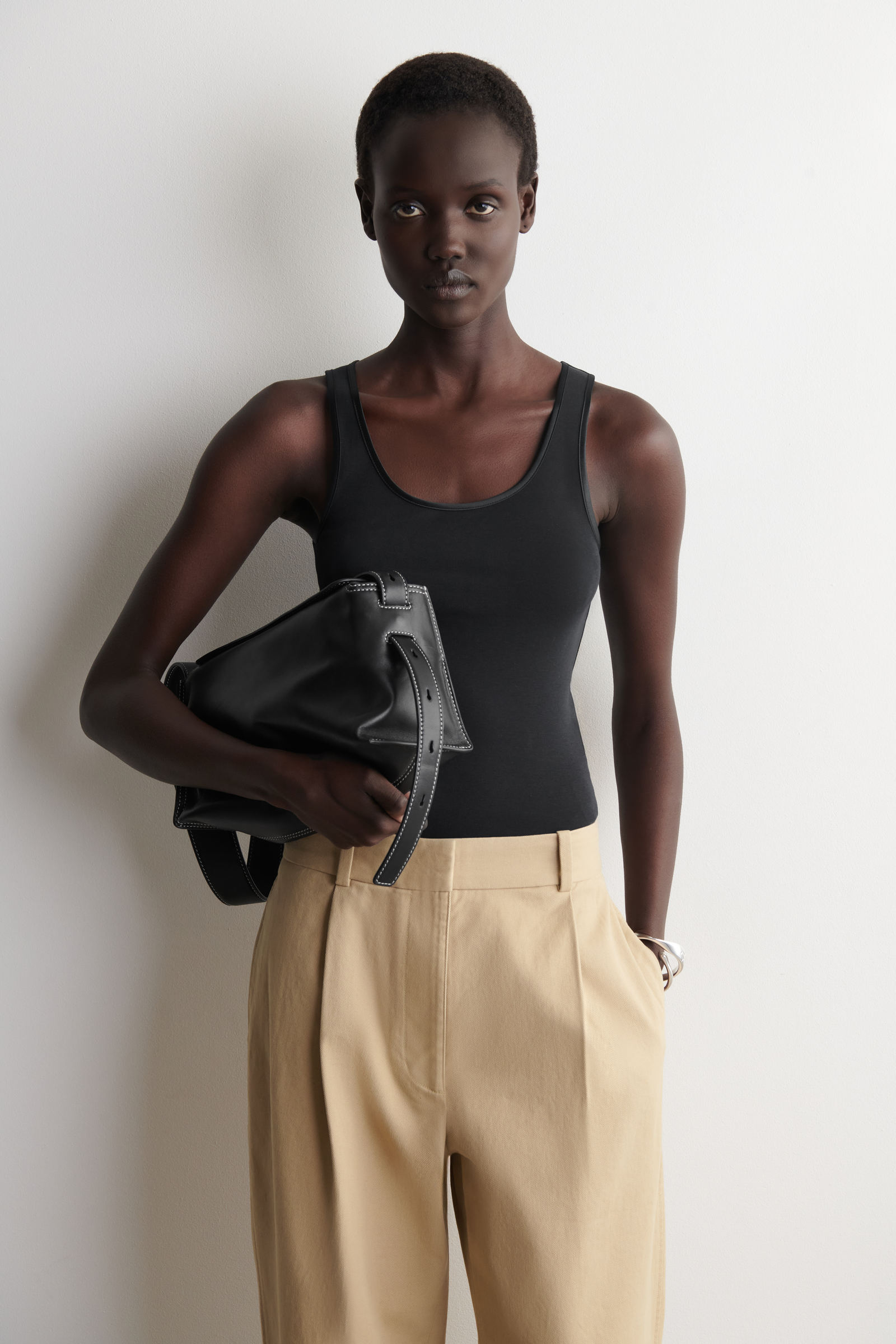 SATIN-TRIMMED COTTON-JERSEY TANK TOP サテントリム コットン