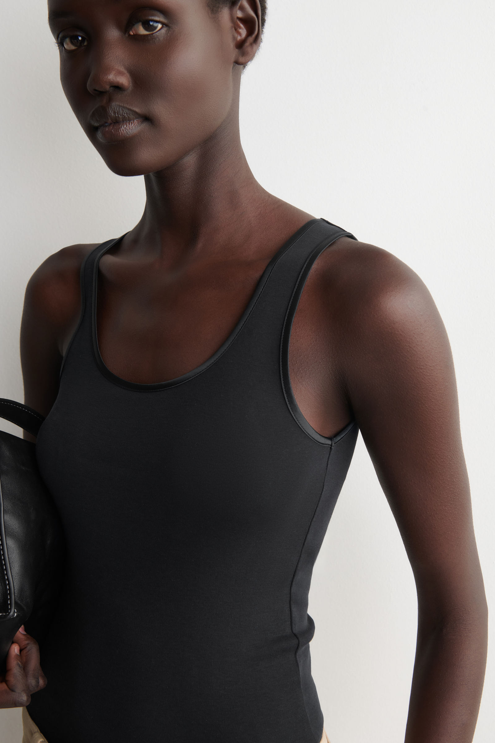 SATIN-TRIMMED COTTON-JERSEY TANK TOP サテントリム コットン