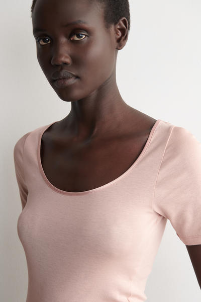 COS サテントリム　コットンジャージーTシャツ