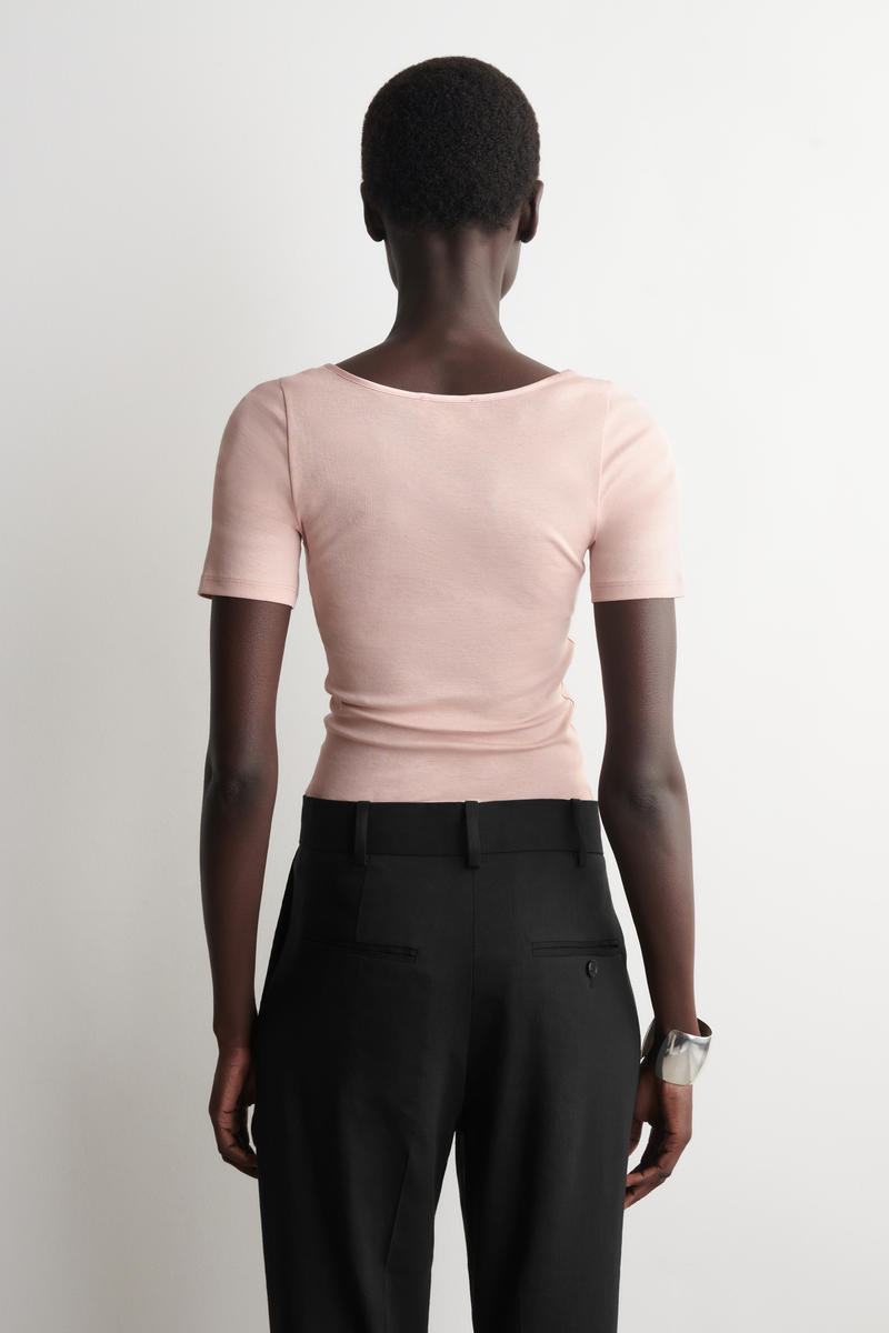 COS サテントリム　コットンジャージーTシャツ