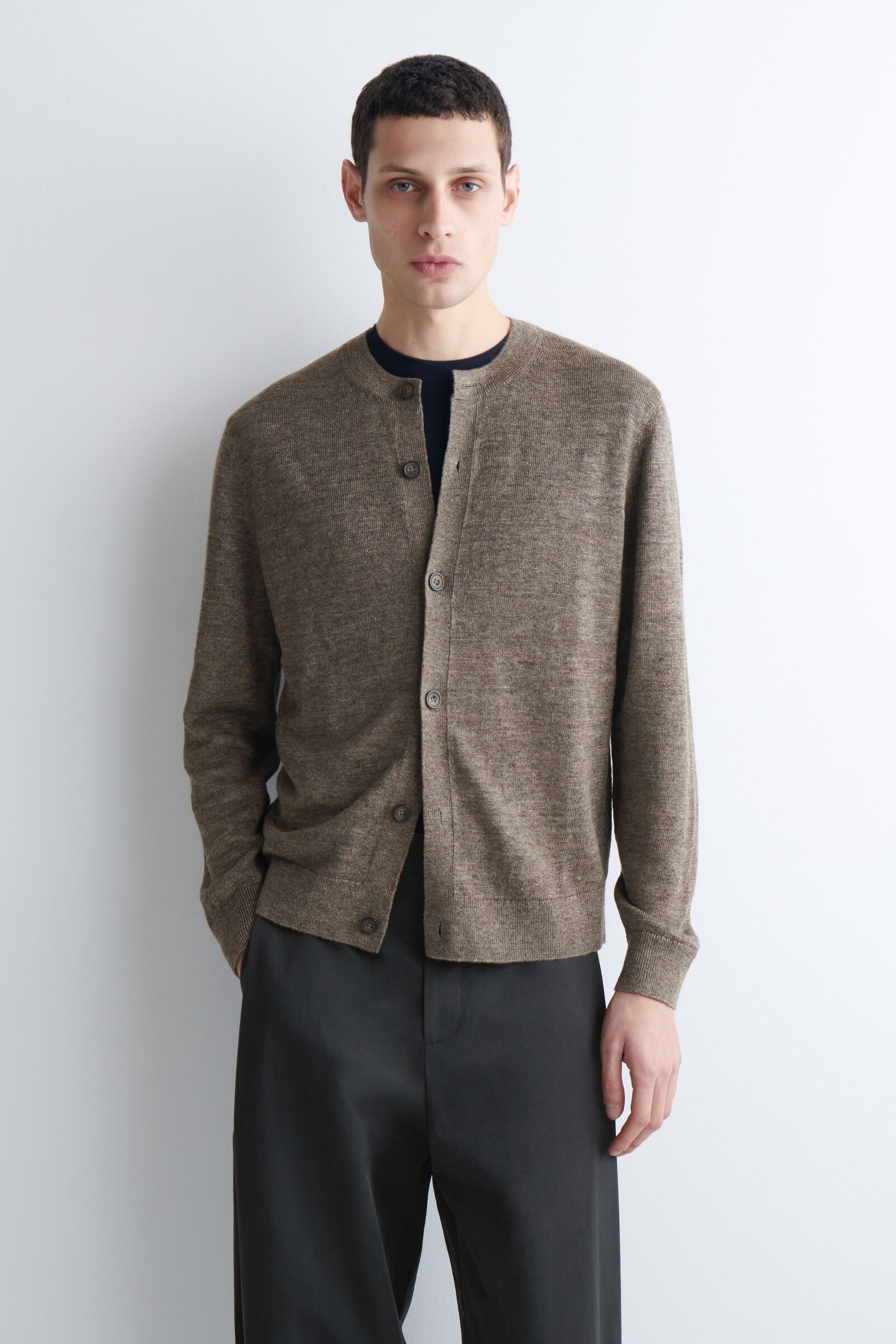 KNITTED LINEN CARDIGAN ニットリネンカーディガン トープメランジ