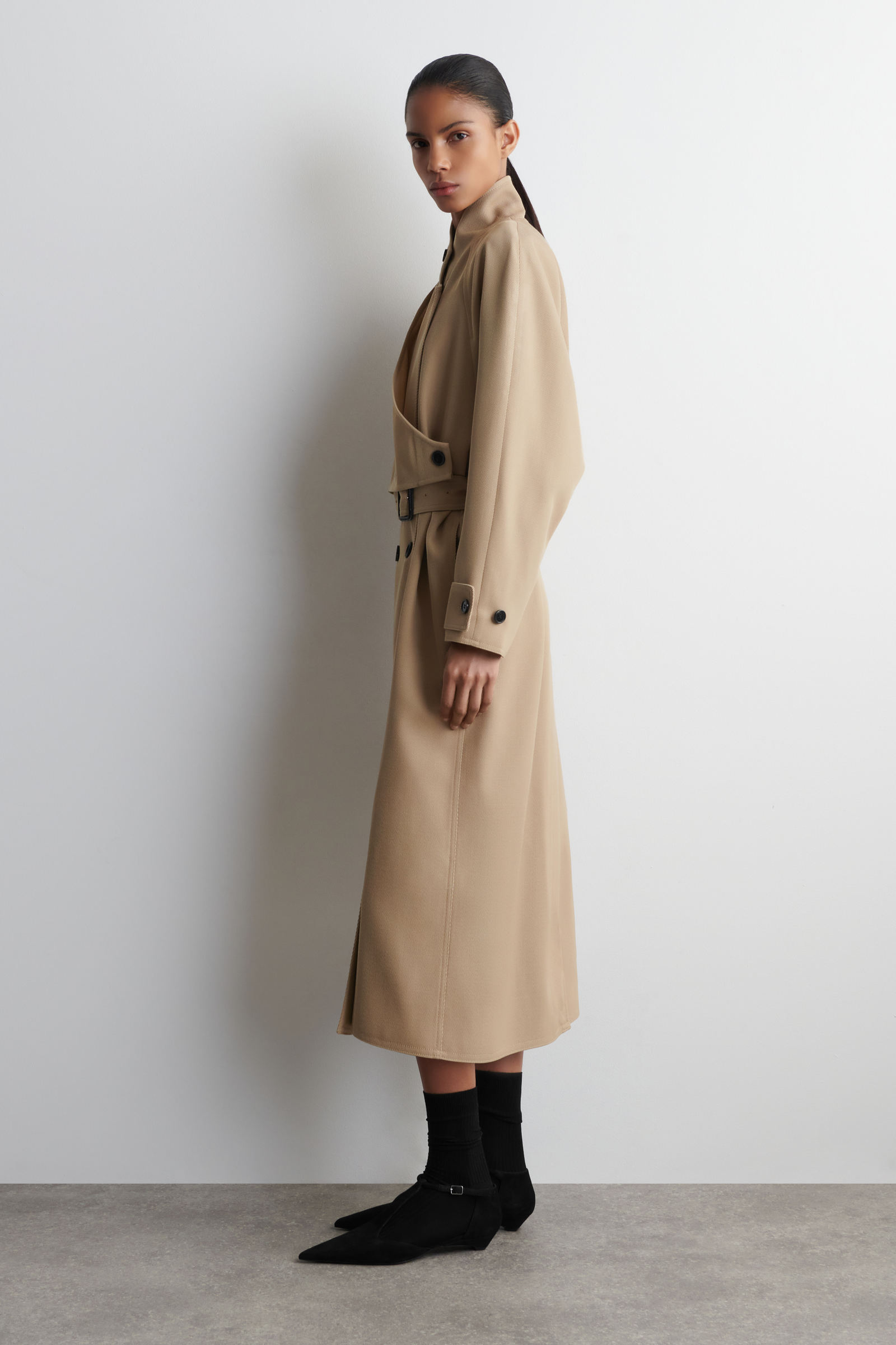 WRAP-OVER WOOL-TWILL TRENCH COAT ラップオーバー ウールツイル