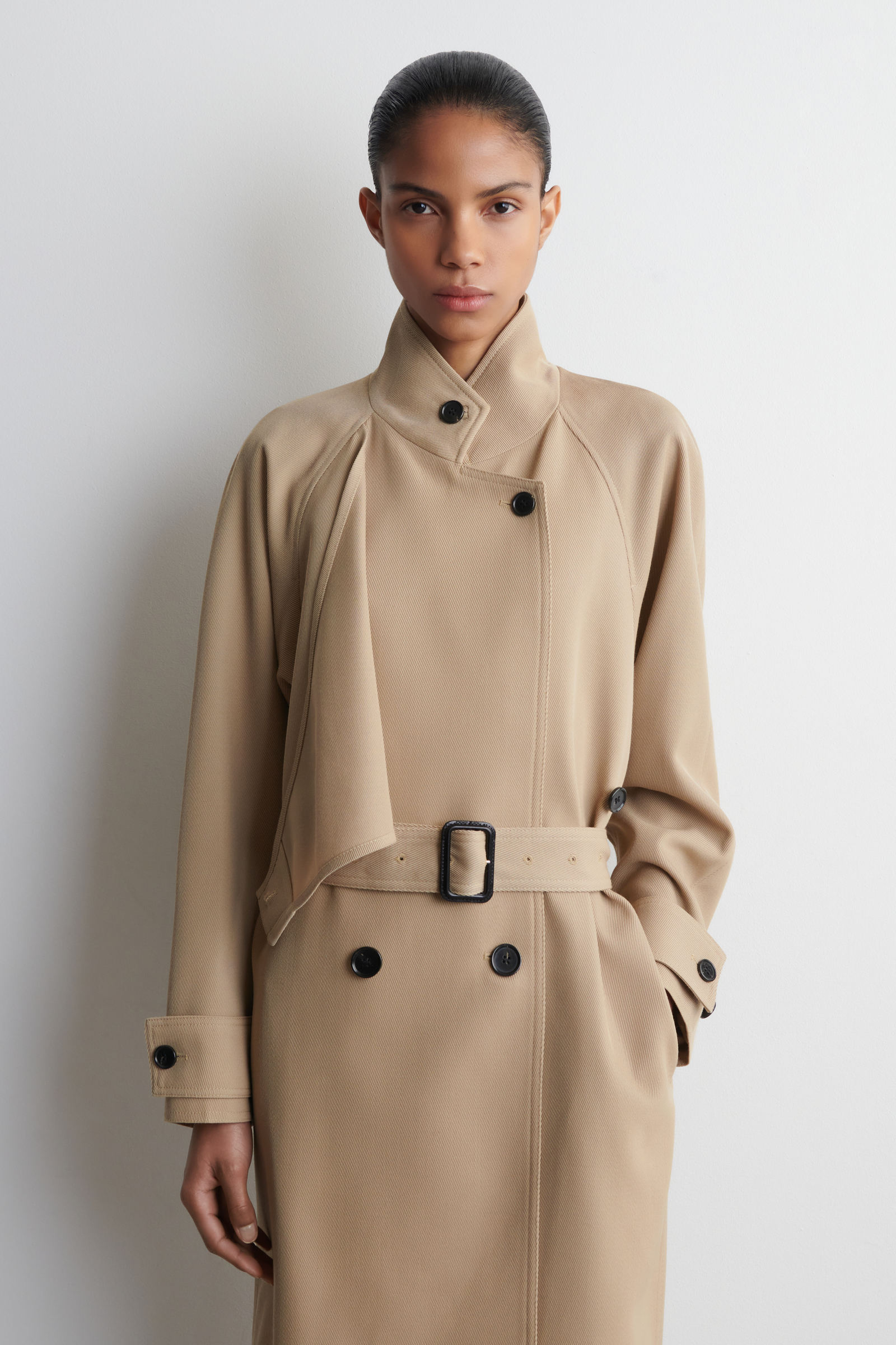 COS ベージュ トレンチコート WRAP-OVER WOOL-TWILL TRENCH COAT ラップオーバー ウールツイル