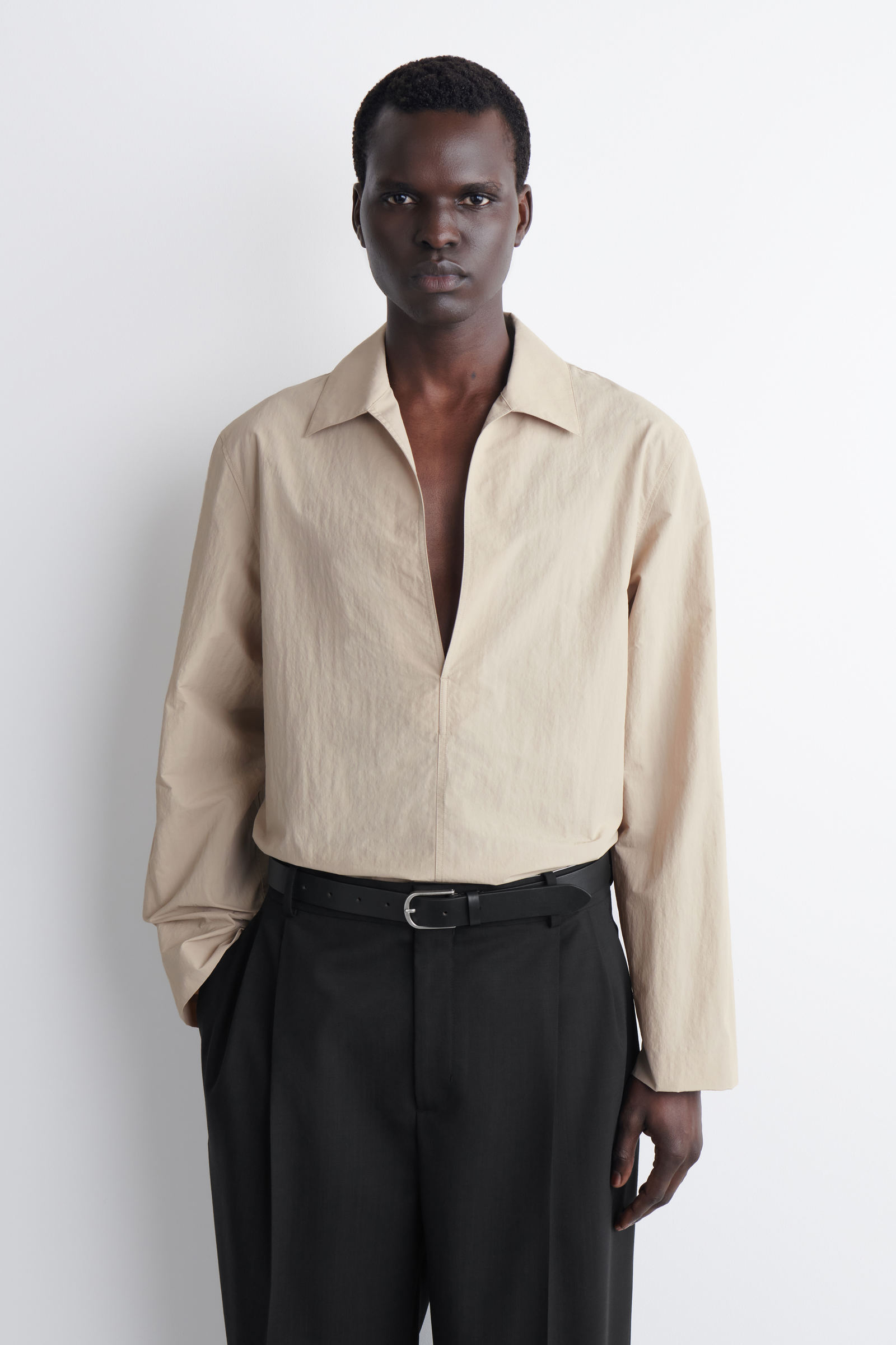 Da-iCE×koe オープンカラーシャツ　ベージュ TAILORED OPEN-COLLAR NYLON SHIRT テーラード オープンカラー