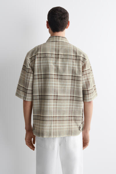 COS チェック柄 リネンブレンド 半袖シャツ