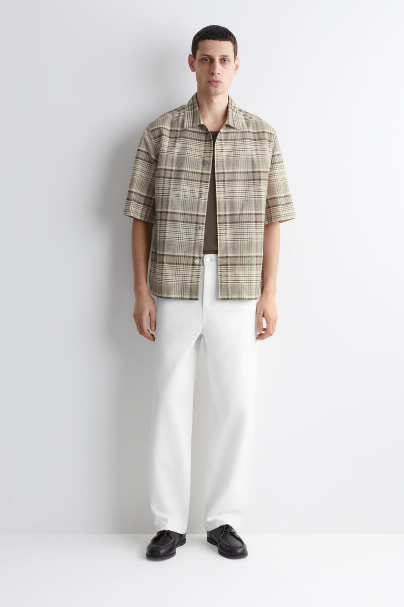 COS チェック柄 リネンブレンド 半袖シャツ
