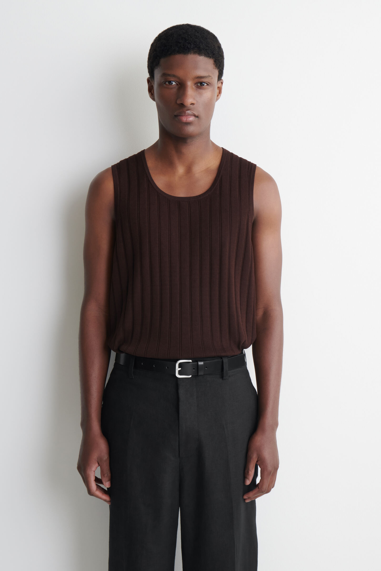 RIBBED-KNIT COTTON TANK TOP リブ編み コットンタンクトップ ダーク