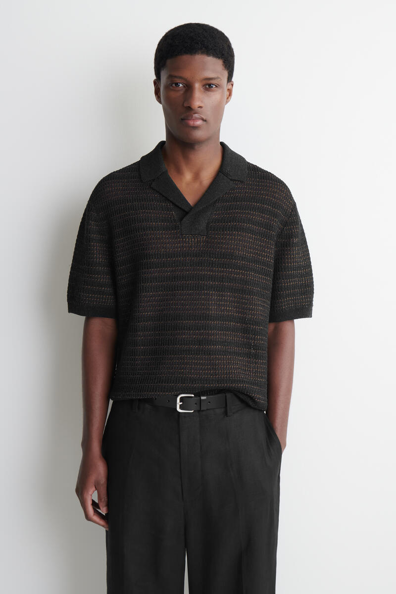 stussy knit stripe polo ニット　ストライプ　ポロシャツ Knuth Marf - ロゴストライプ ニットポロシャツ レギュラー丈
