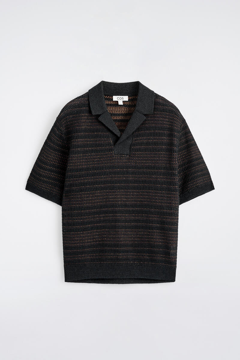 STRIPED OPEN-KNIT POLO SHIRT ストライプ オープンニット ポロシャツ