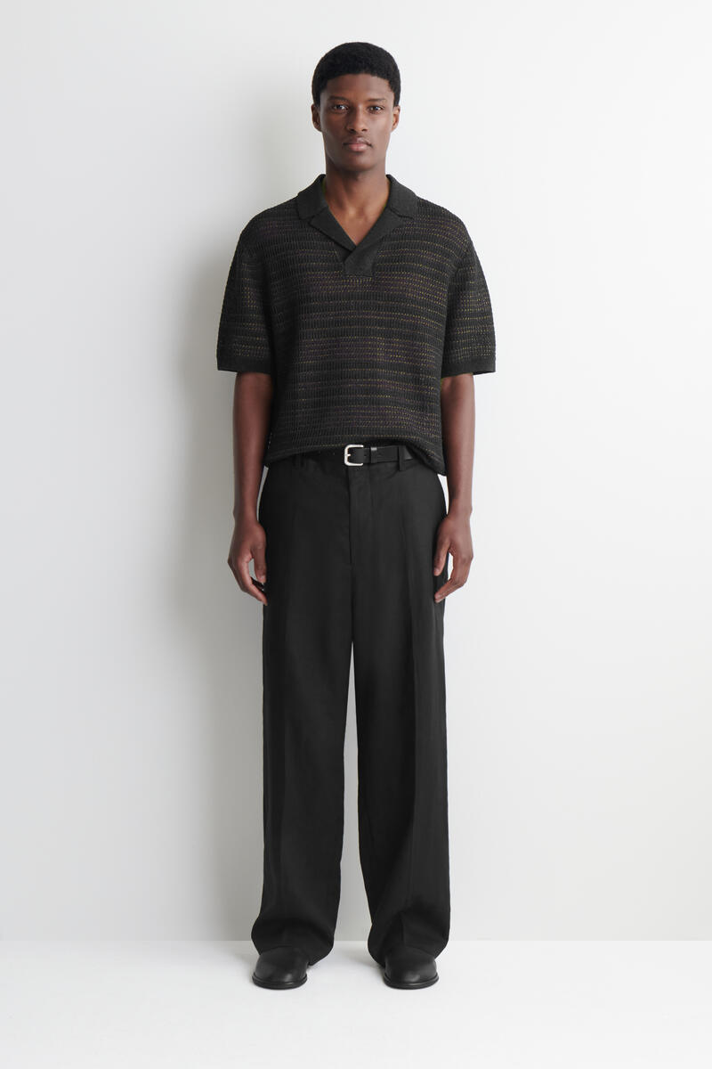 STRIPED OPEN-KNIT POLO SHIRT ストライプ オープンニット ポロシャツ