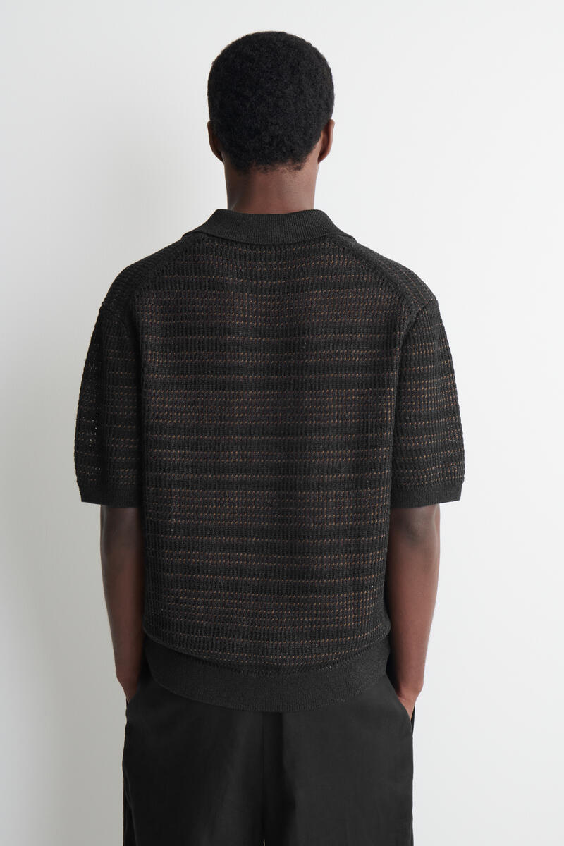STRIPED OPEN-KNIT POLO SHIRT ストライプ オープンニット ポロシャツ