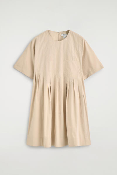 COS プリーツ コットンポプリン ミニドレス