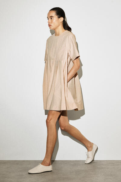 COS プリーツ コットンポプリン ミニドレス