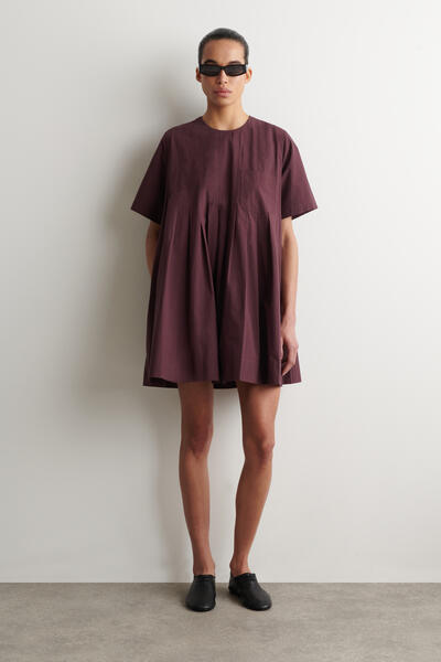 COS プリーツ コットンポプリン ミニドレス