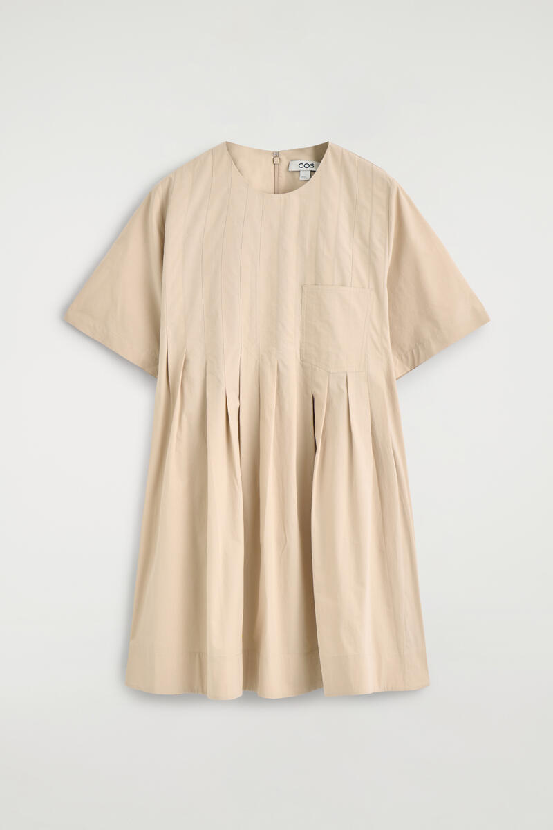COS プリーツ コットンポプリン ミニドレス