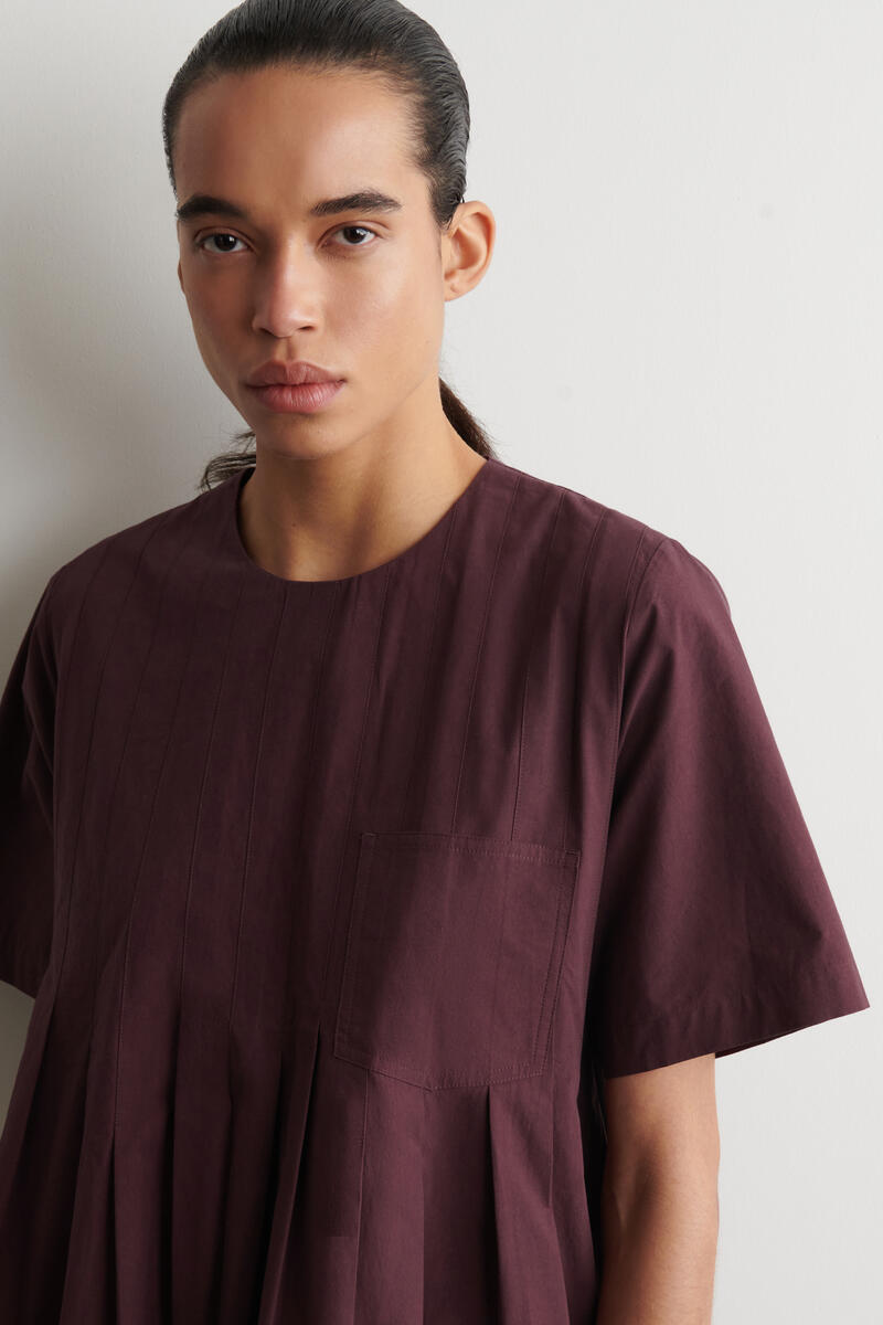 COS プリーツ コットンポプリン ミニドレス