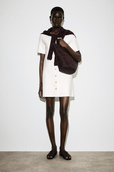 COS ボタン付きミラノリブニット ミニドレス