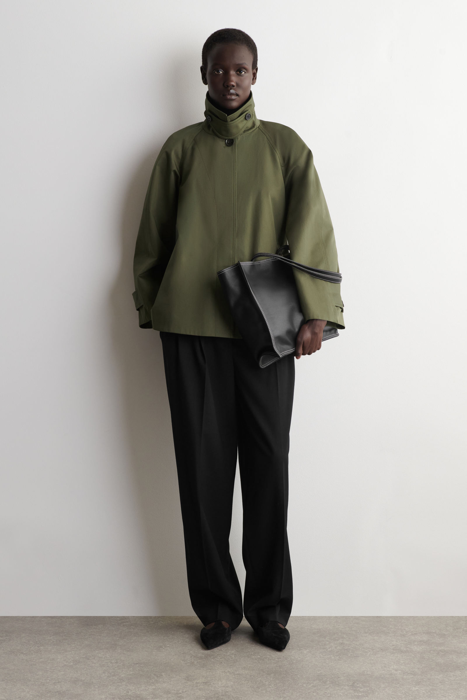 A-LINE COTTON-TWILL JACKET Aライン コットンツイルジャケット カーキ