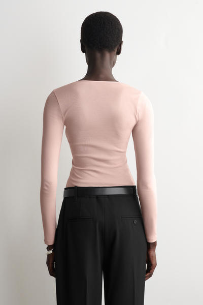 COS サテントリム　コットンジャージー　ロングスリーブトップス