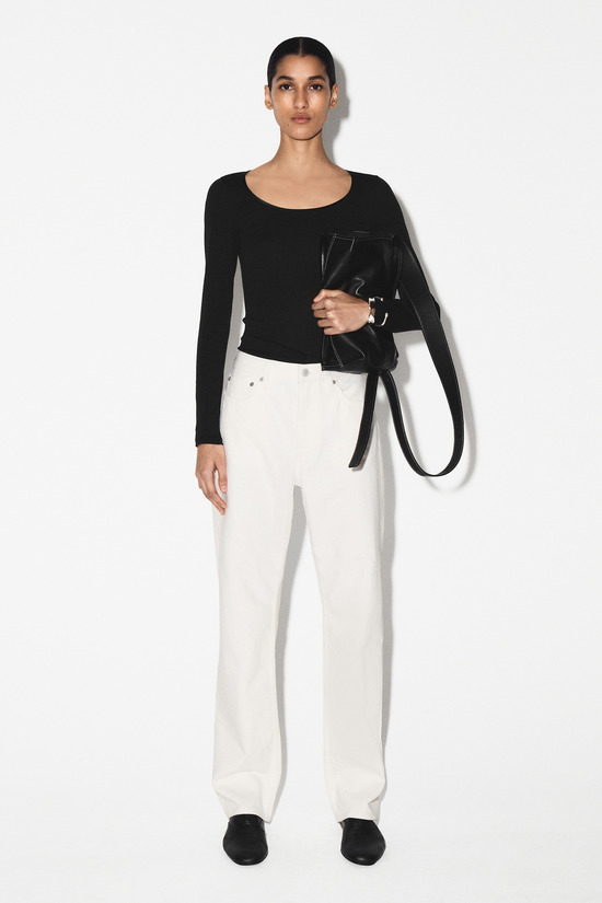 COS サテントリム　コットンジャージー　ロングスリーブトップス